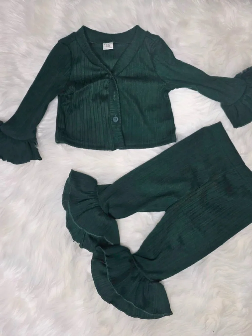 SHEIN Baby Girl Forest Green Ruffle 2 Piece Set 6-9M